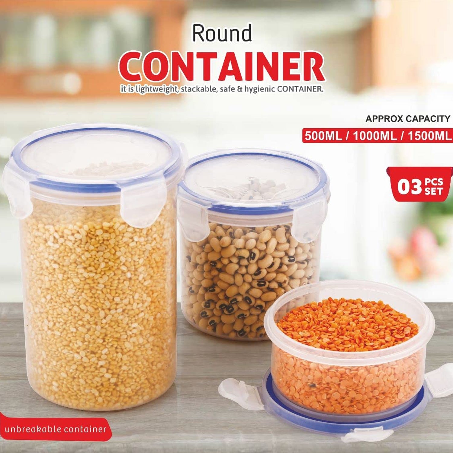 5828 Round Plastic Airtight Food Storage Containers With Leak Proof Locking Lid Storage Container Set Of 3( Approx Capacity 500ml1000ml1500ml Transparent) - 3 Pc Set 5828 Round Plastic Airtight Food Storage Containers With Leak Proof Locking Lid Storage Container Set Of 3( Approx Capacity 500ml1000ml1500ml Transparent) - 3 Pc Set